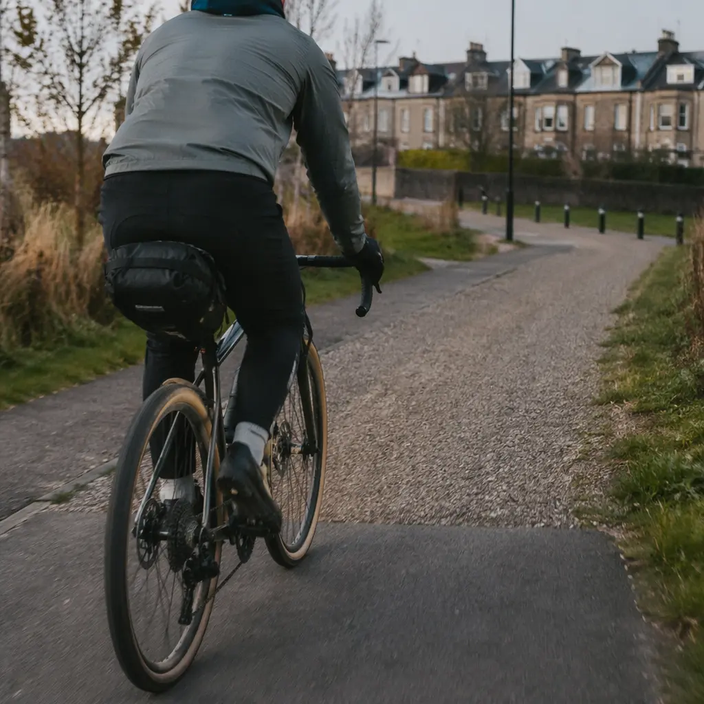 Gravel bike on a mixed-surface urban cycle path in the UK