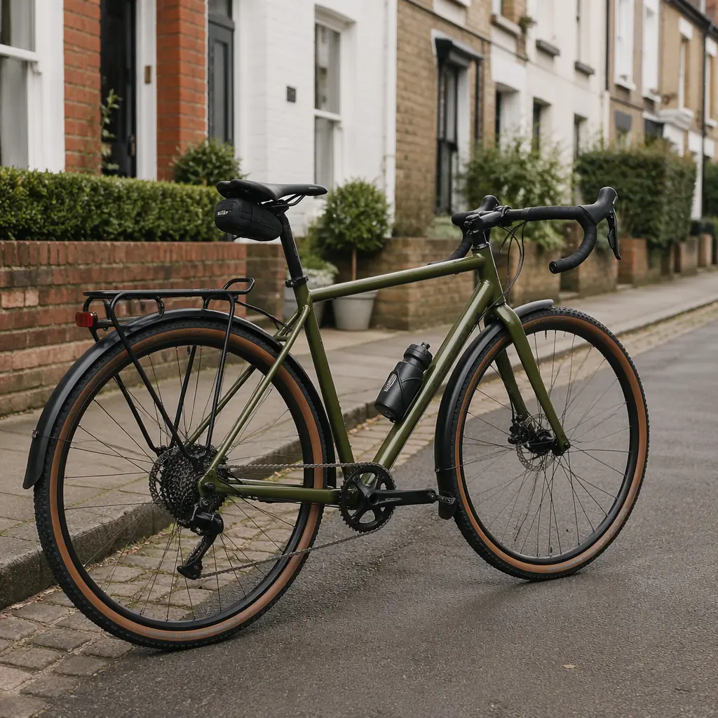 Gravel bike set up for commuting with mudguards and pannier rack