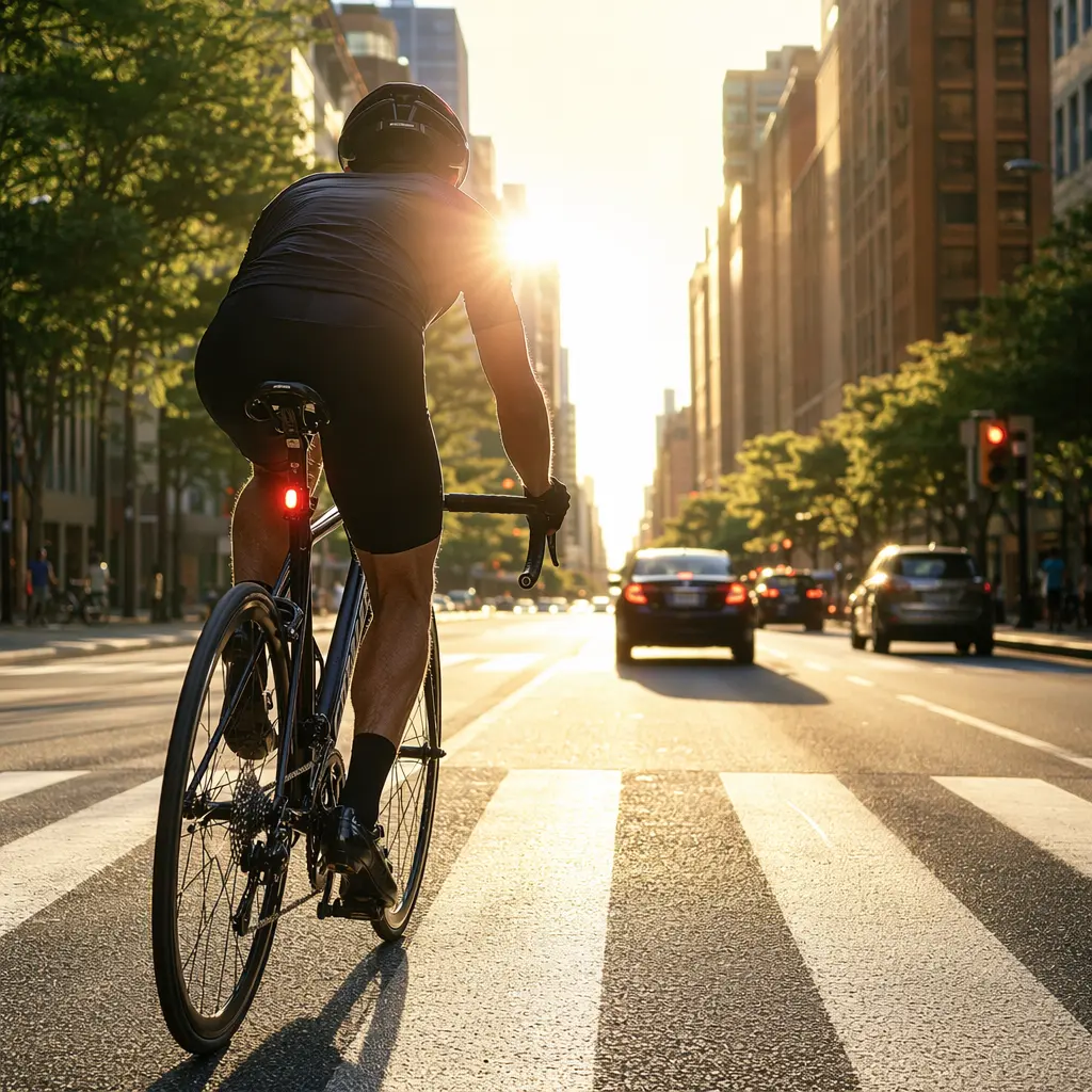 Road bike with disc brakes stopping confidently in bright sunlight