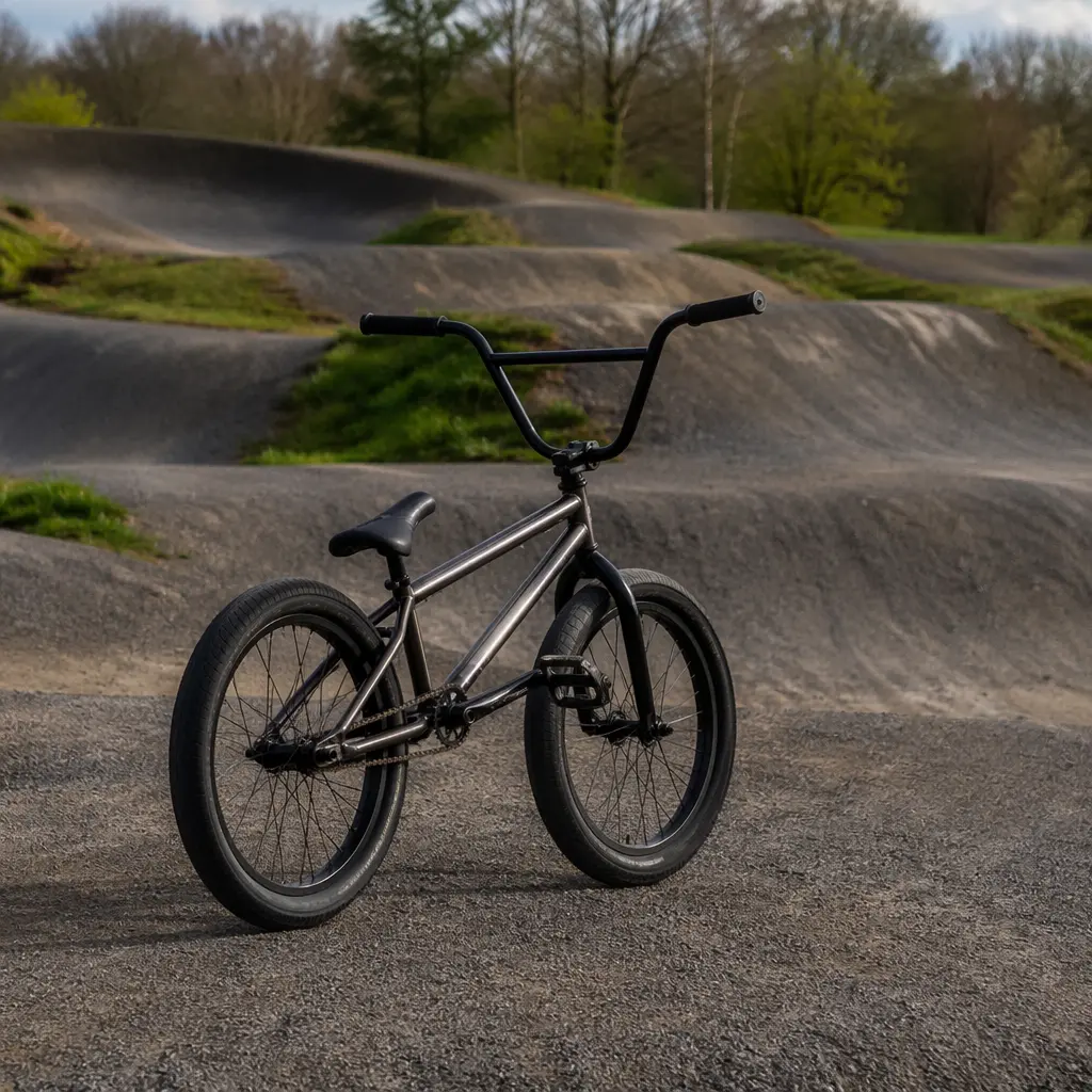 BMX bike positioned on a gravel pump track