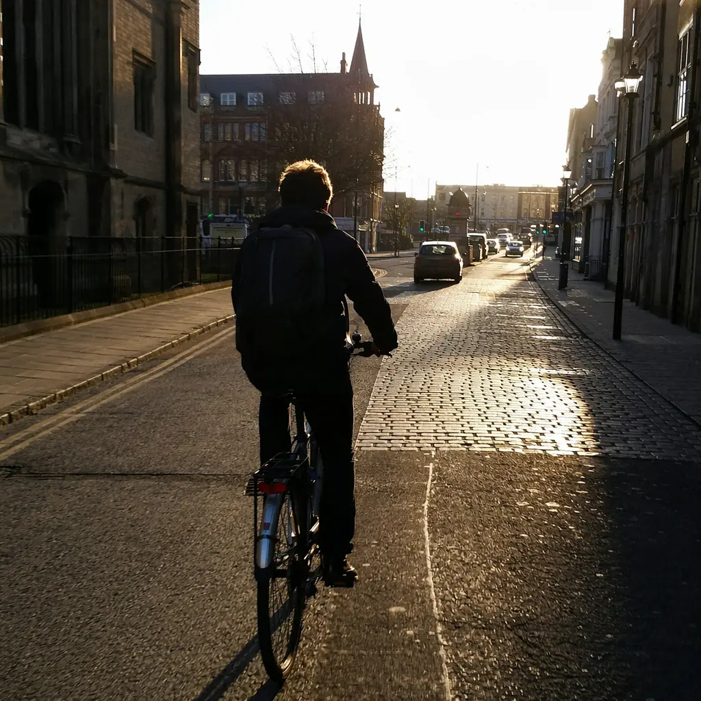 Commuter bike tackling rough city roads in warm evening light