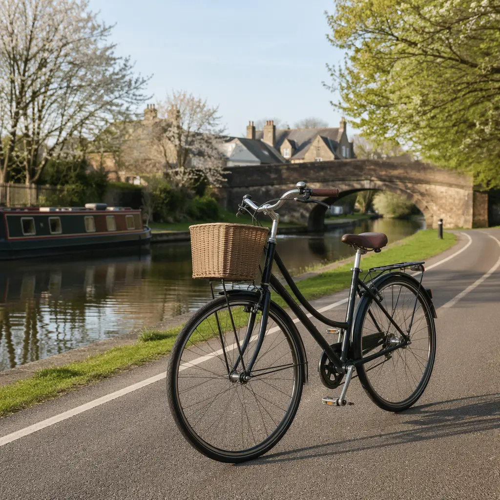 Simple city bike on a UK canal towpath cycle path