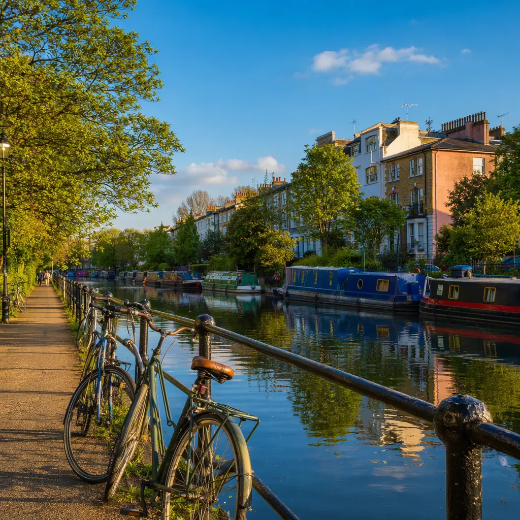 Budget commuter bikes by a canal towpath in warm evening light