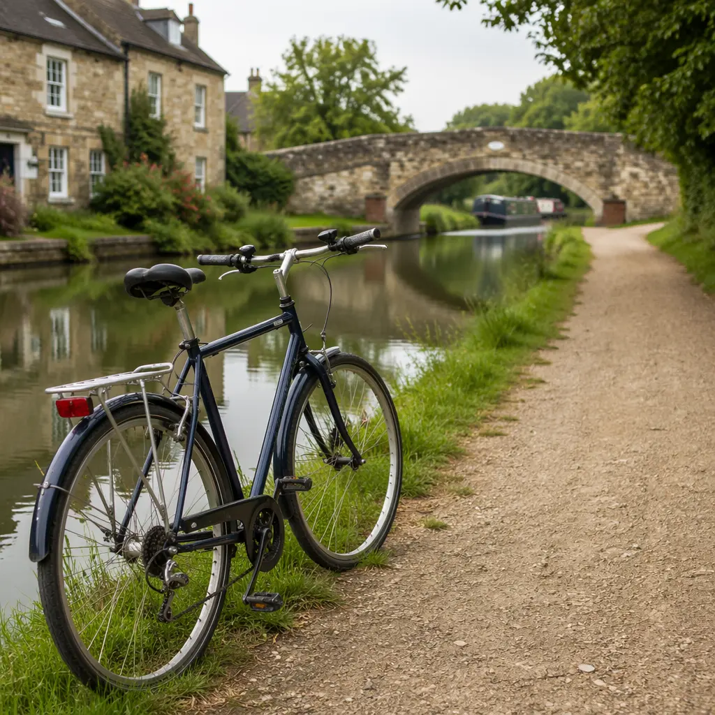 Commuter bike beside a UK canal towpath