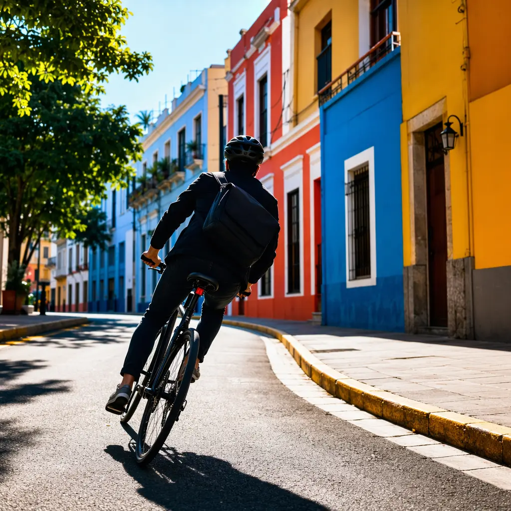 Urban commuter bike riding in bright daylight on a UK street