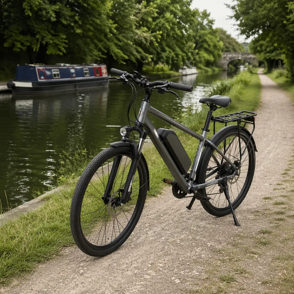 Entry-level electric bike by a canal towpath
