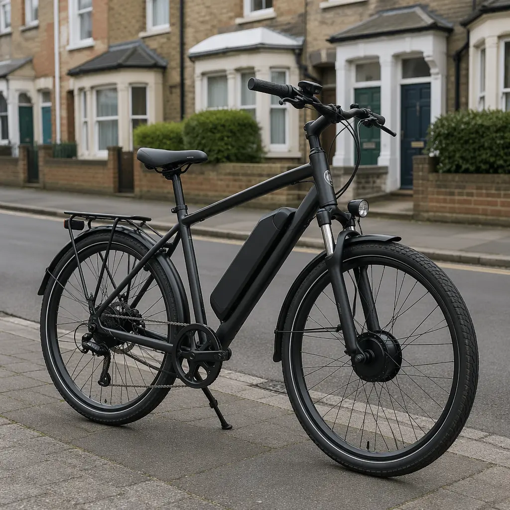 Affordable electric hybrid bike in a UK street setting