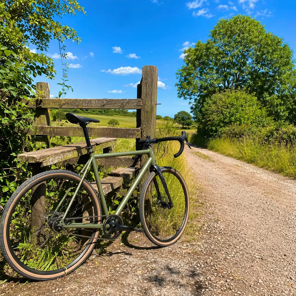 Budget gravel bike on a sunny UK country lane