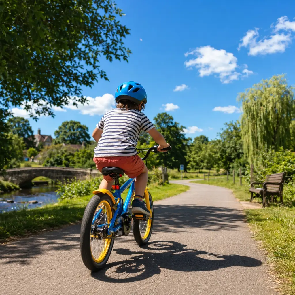 A child learning to ride confidently on a small bike in a sunny park