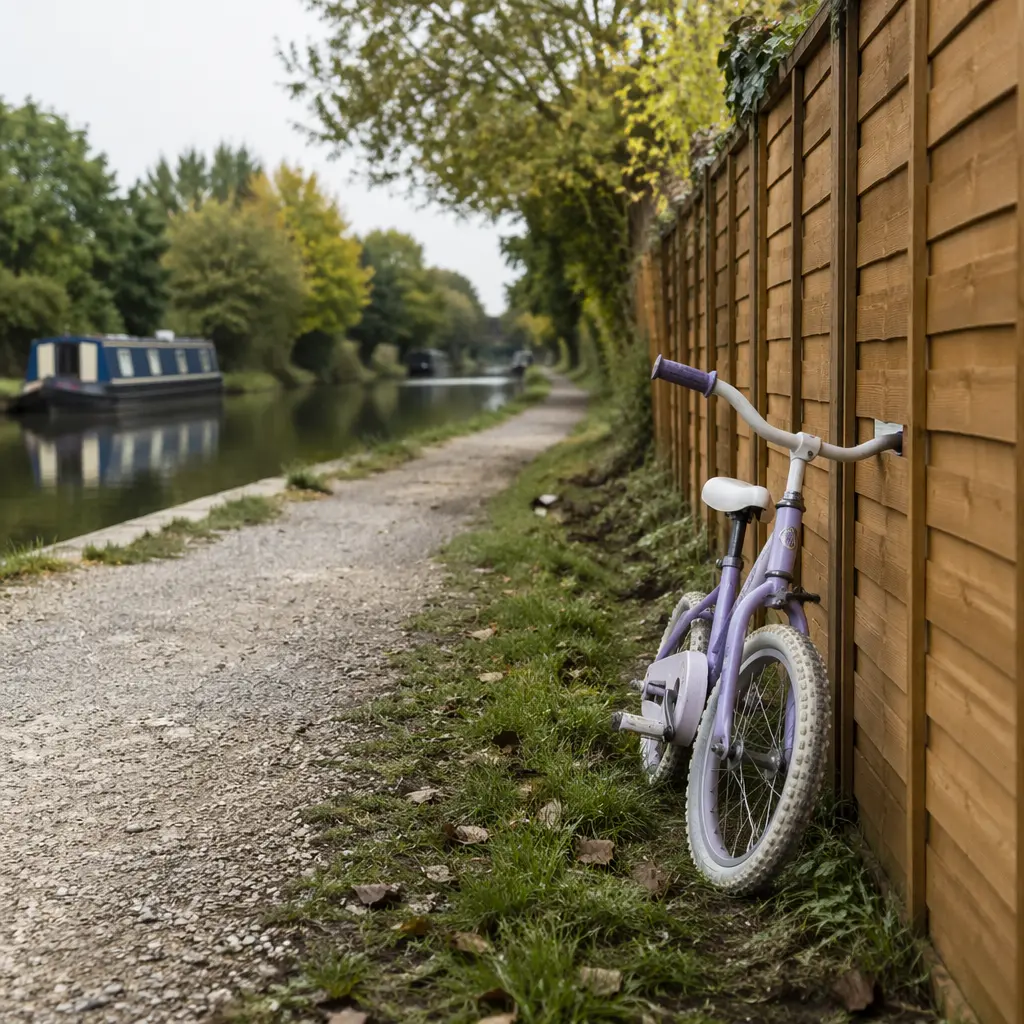 Small children’s bike beside a UK canal towpath