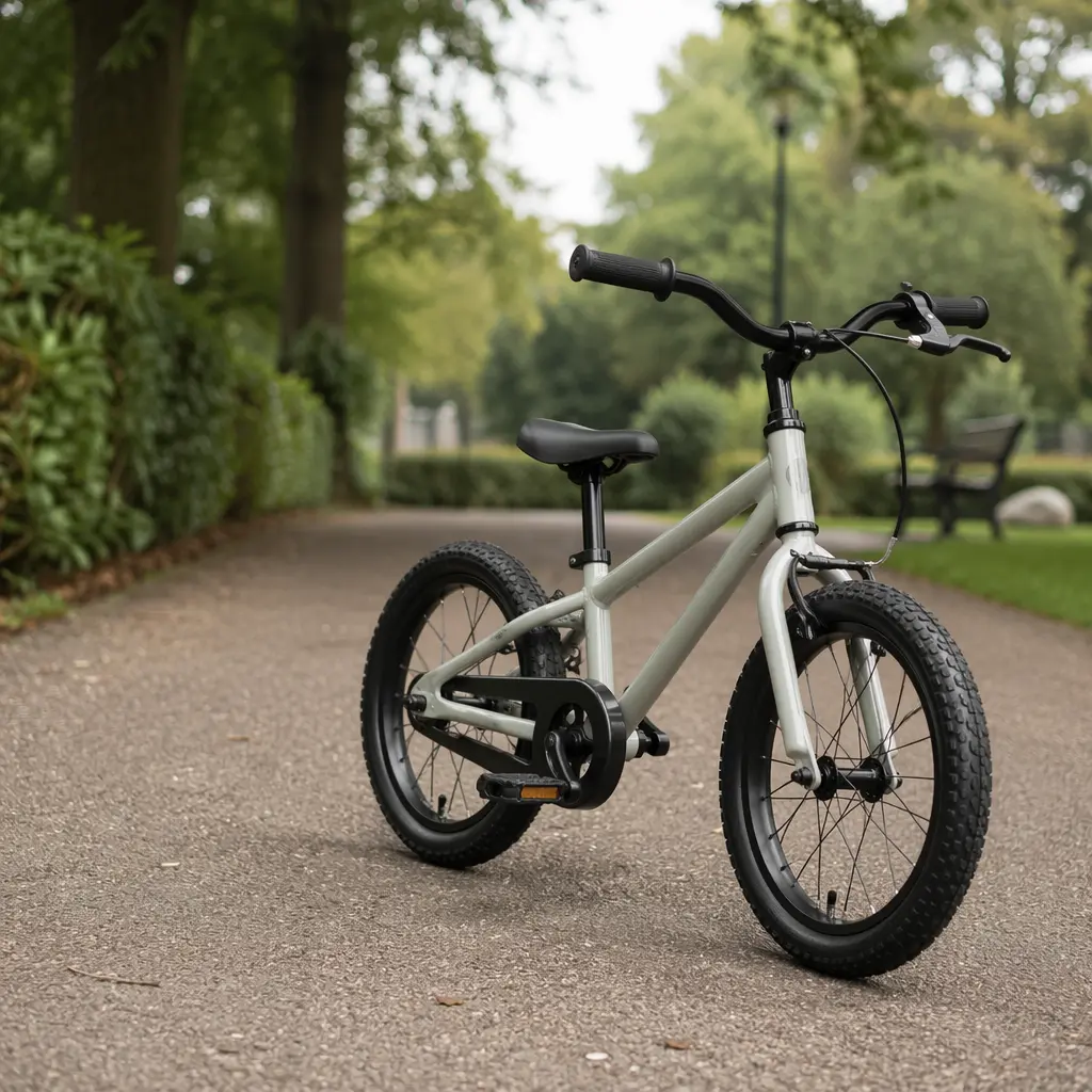 Children’s bicycle on a quiet UK park path in soft natural light