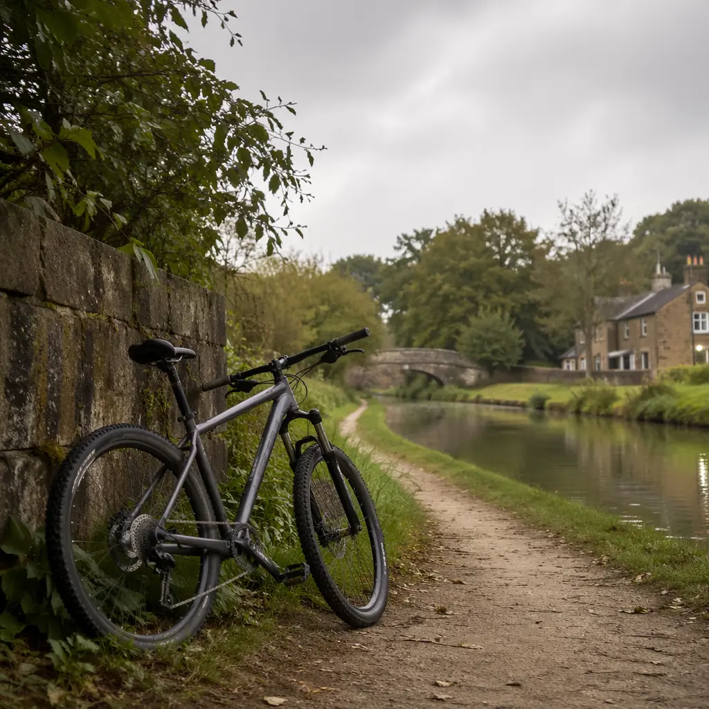 Mountain bike by a UK canal towpath