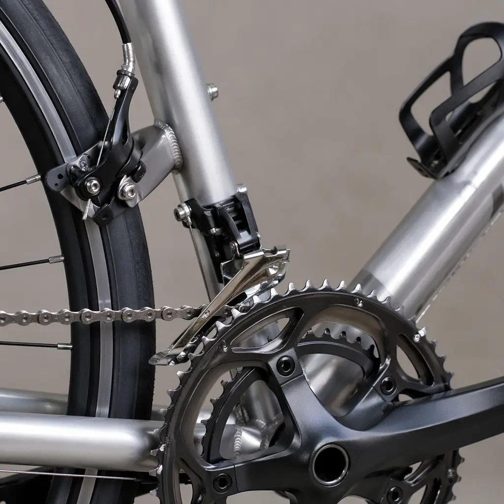Close-up of components on an entry-level road bike