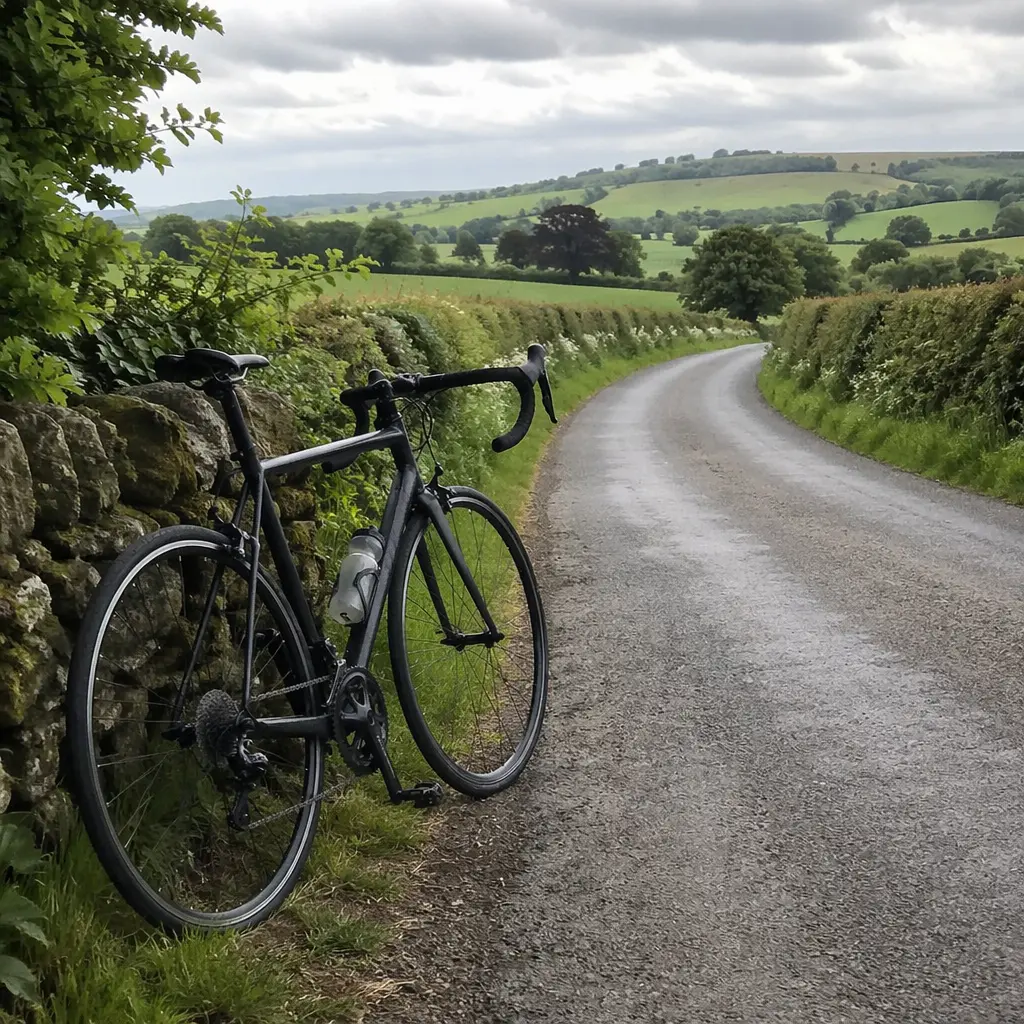 Entry-level road bike on a quiet UK country lane