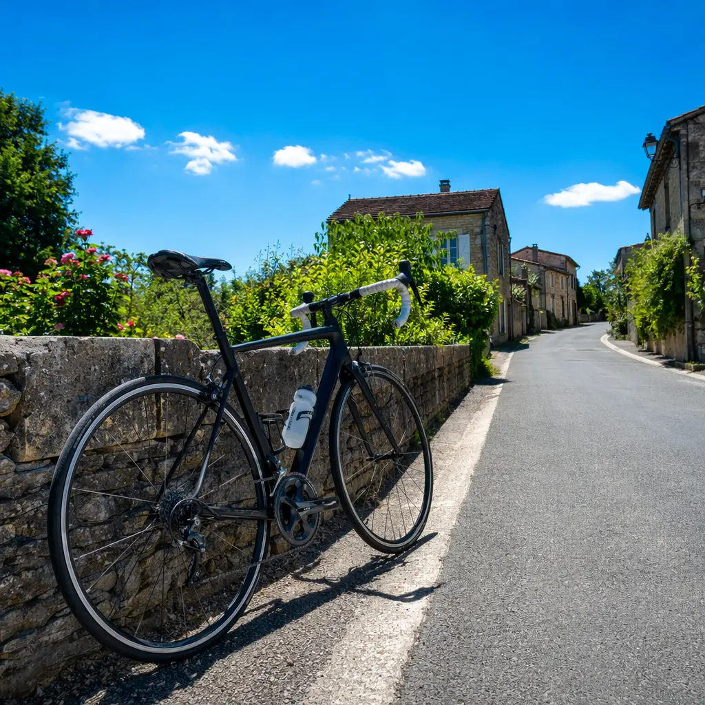 Budget road bike in bright summer conditions on a quiet UK road