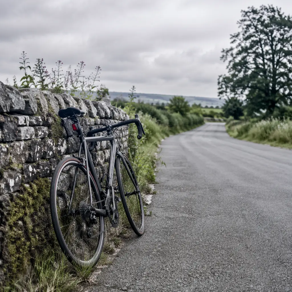 An entry-level road bike on a quiet UK country lane