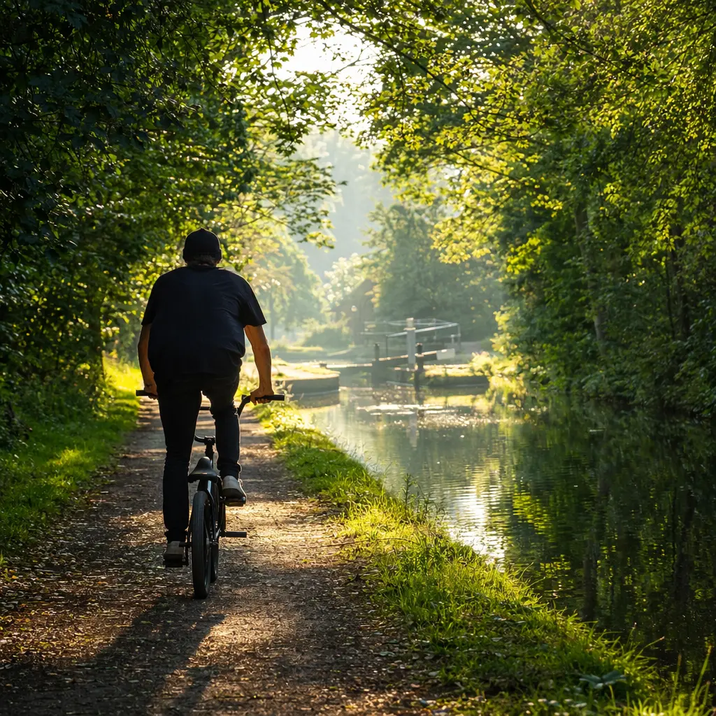 BMX bike being ridden casually in warm morning light