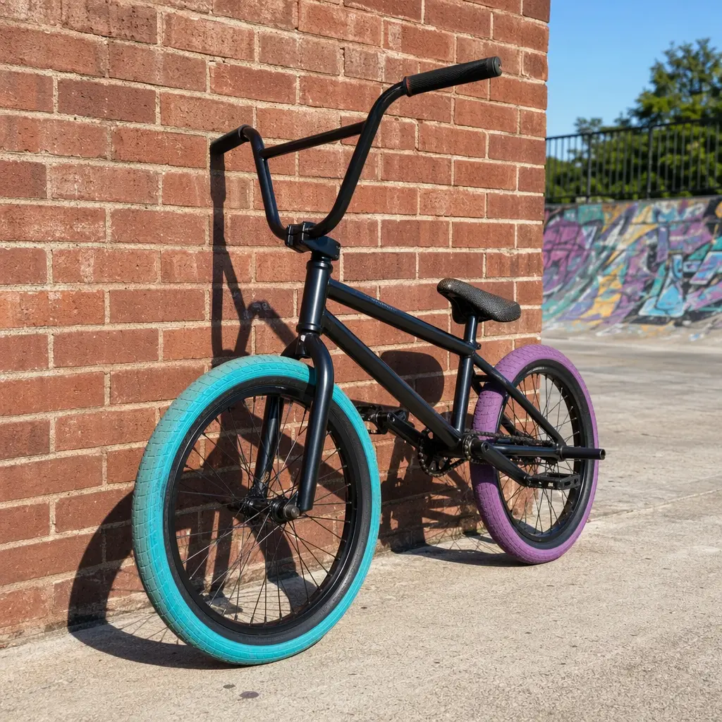 Affordable BMX bike photographed in bright daylight at an urban riding location