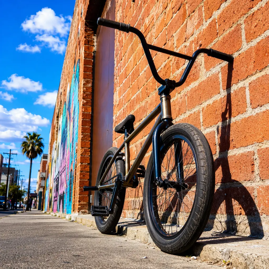 BMX bike on a sunny urban street with strong shadows