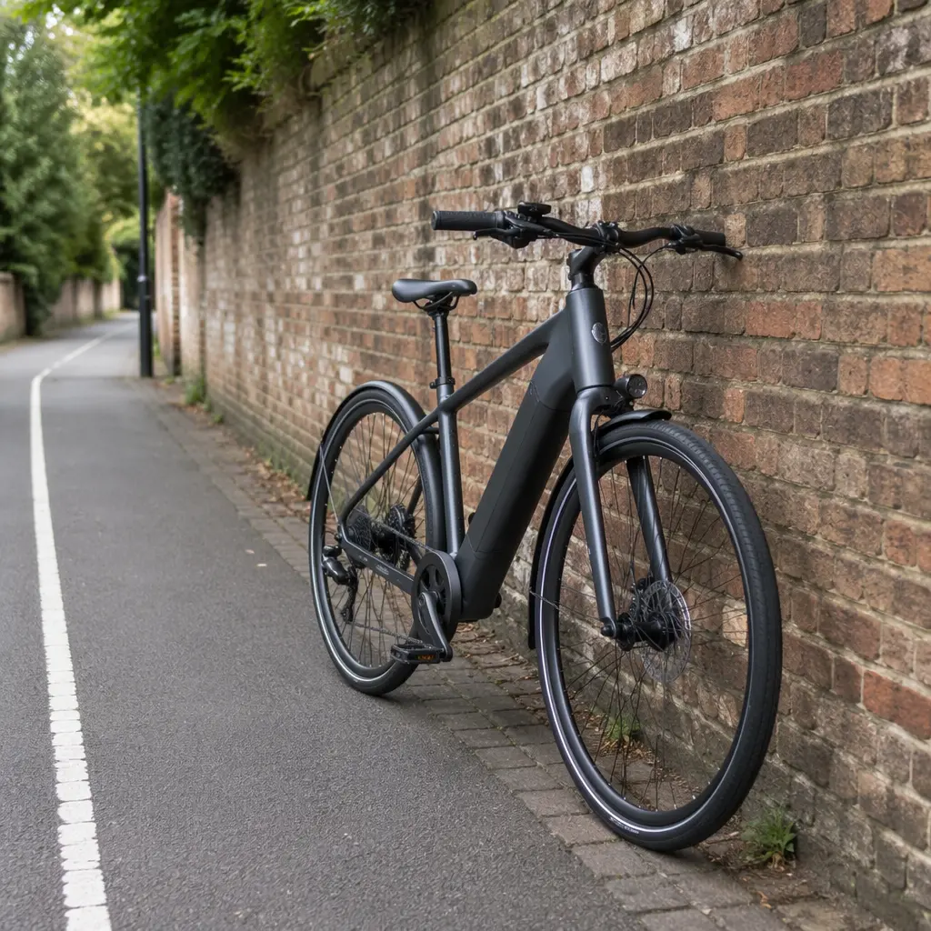 Entry-level electric bike on a quiet urban cycle path
