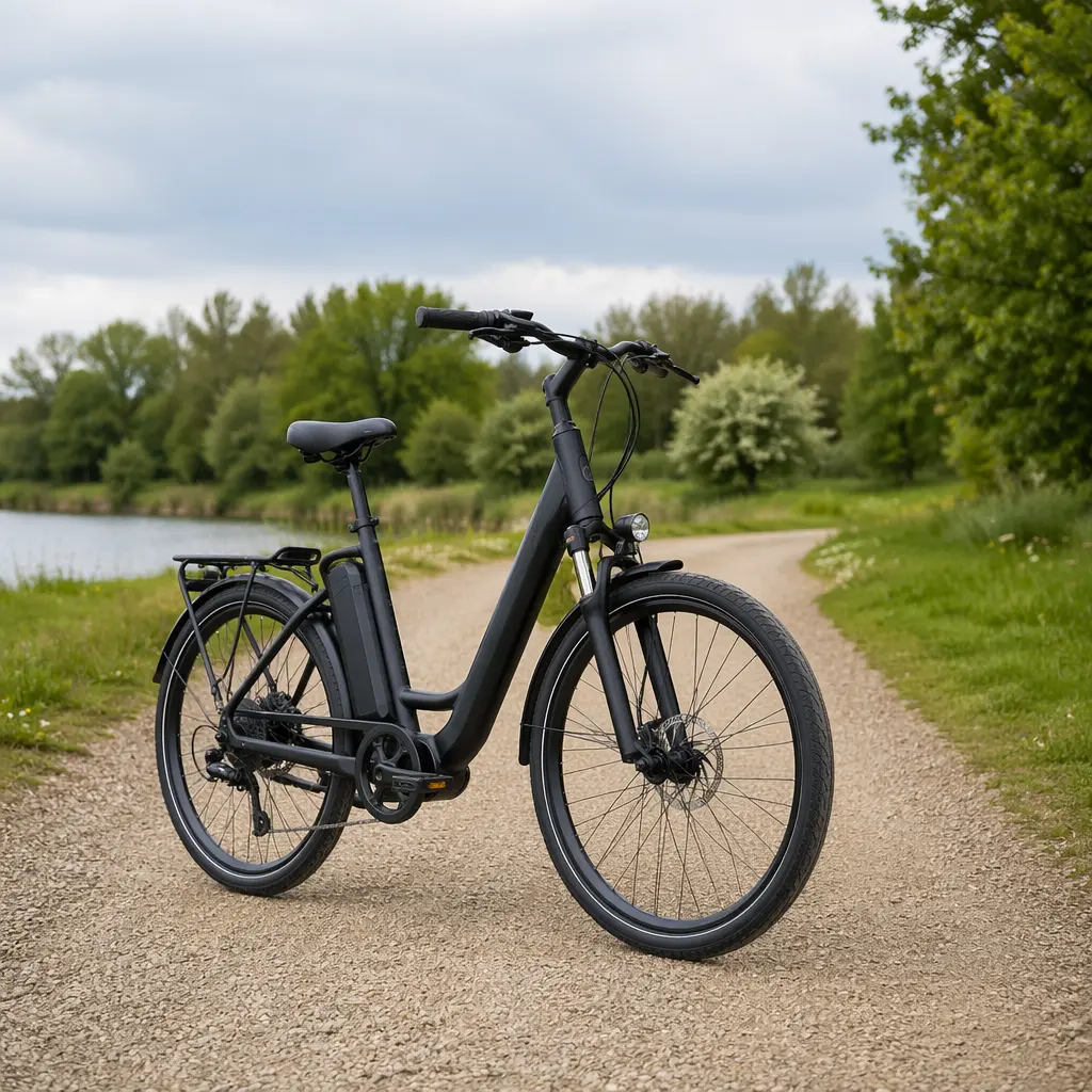 Budget electric bike on a gravel track in a UK park