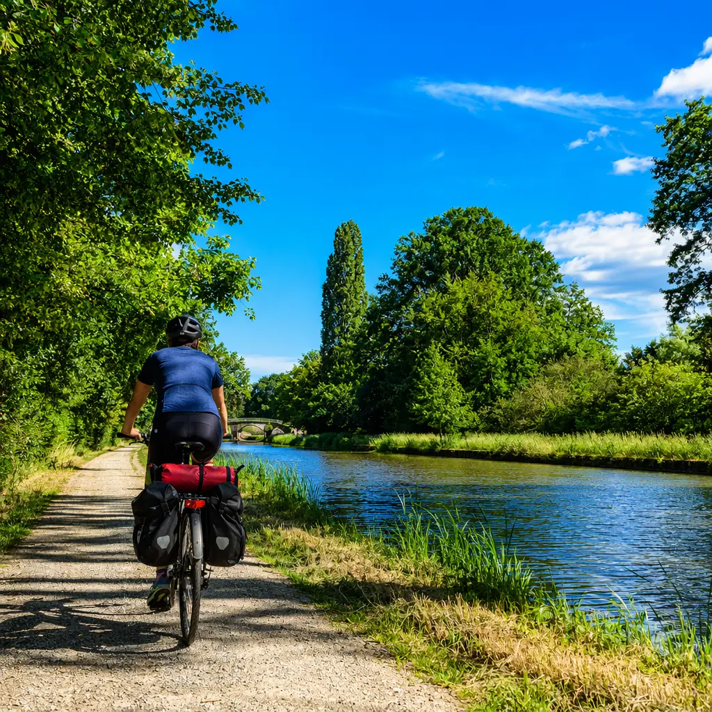 A trekking-style bike on a sunny UK canal towpath, set up for everyday riding.