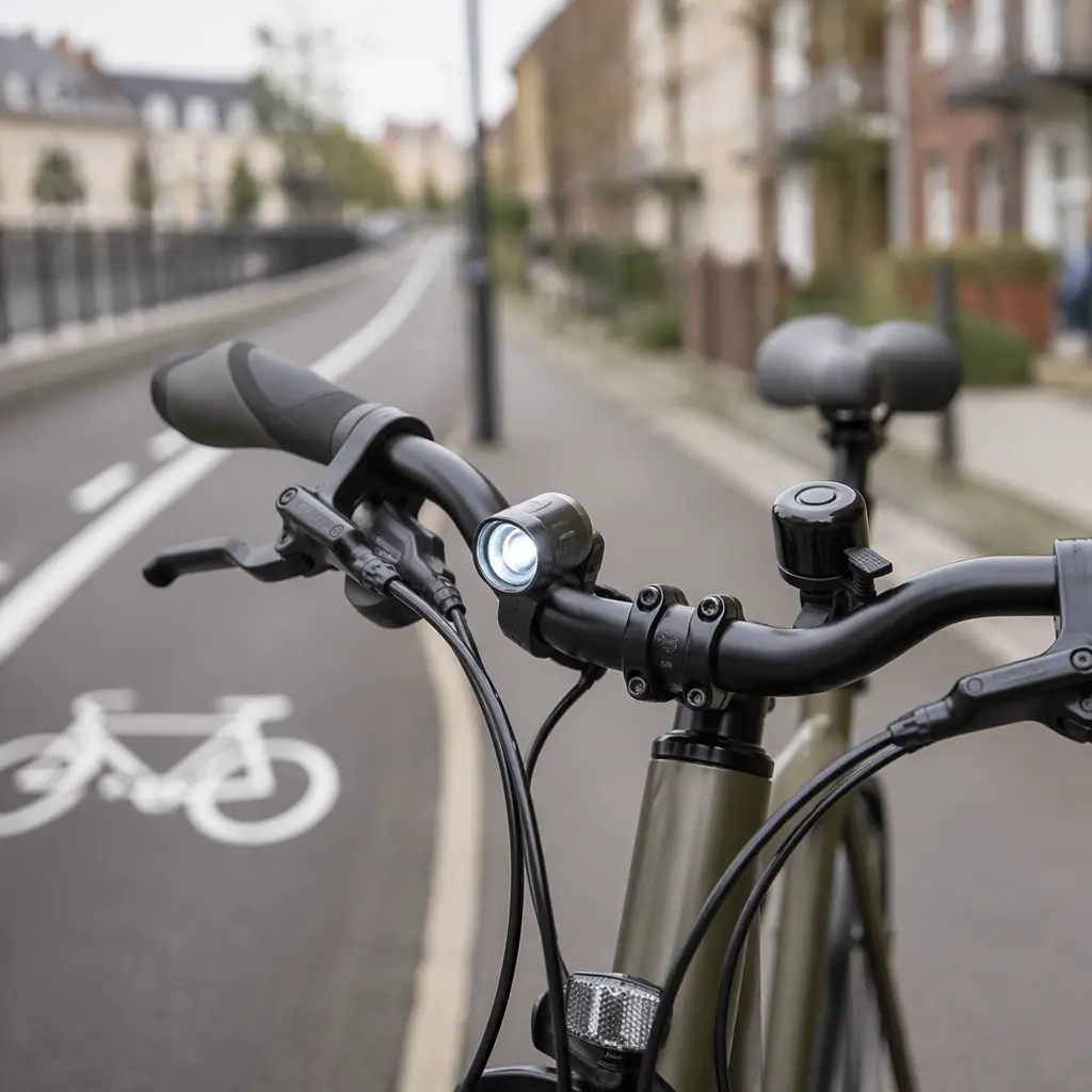 Handlebar with front light, bell and comfortable grips