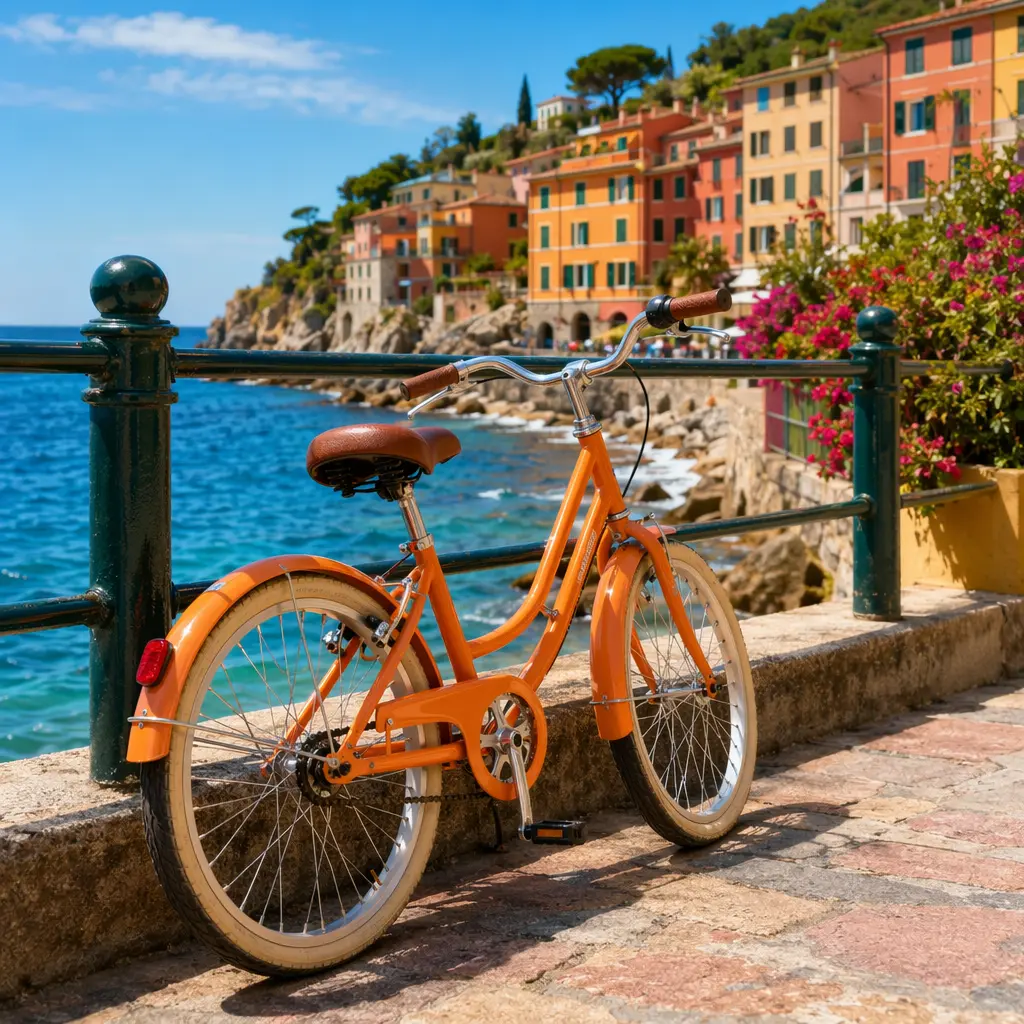 A child-sized city bike with mudguards and upright bars in bright daylight