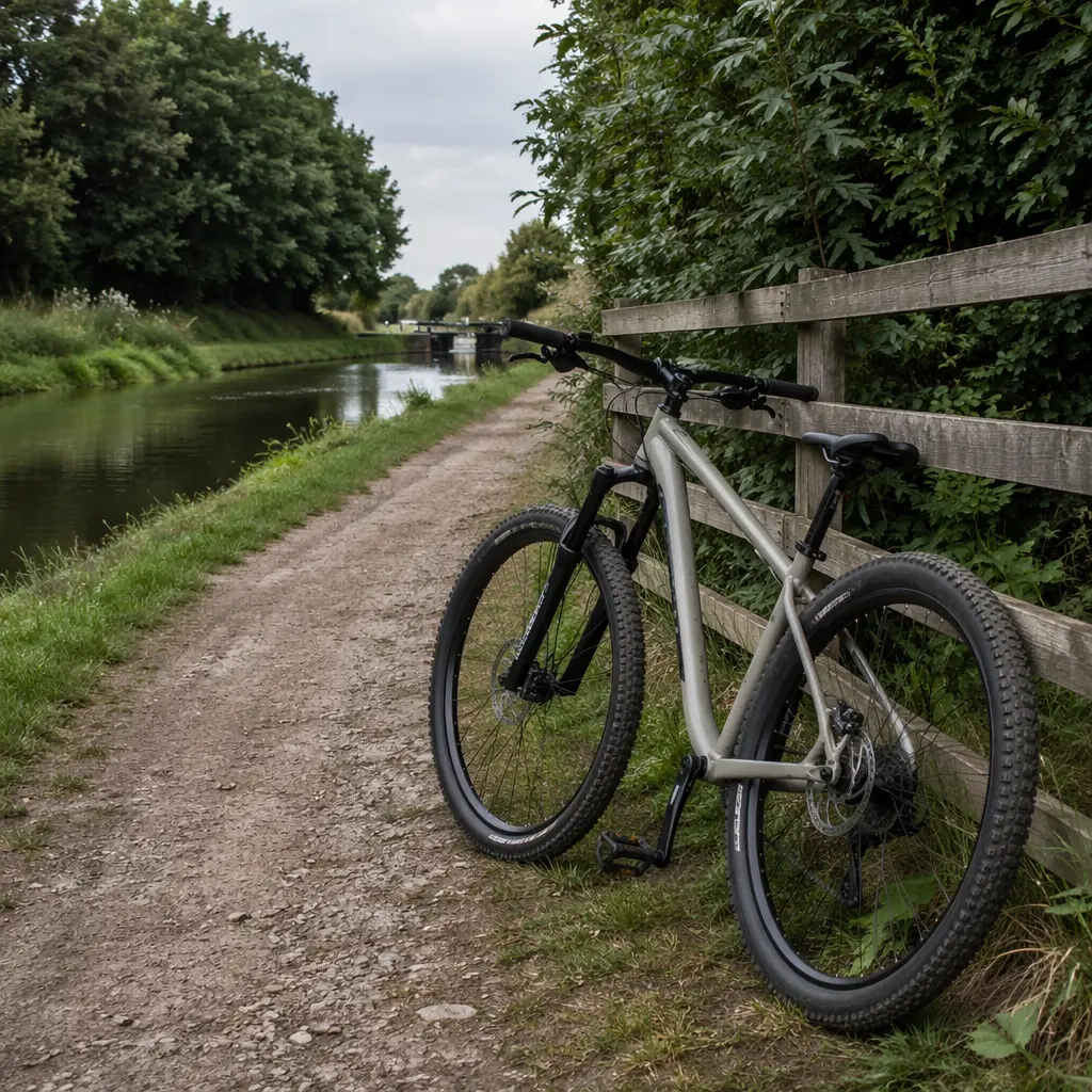 Hardtail mountain bike near a UK canal towpath