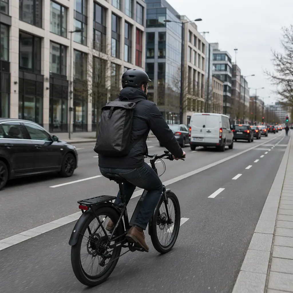 Electric bike commuting on a flat city street in the UK