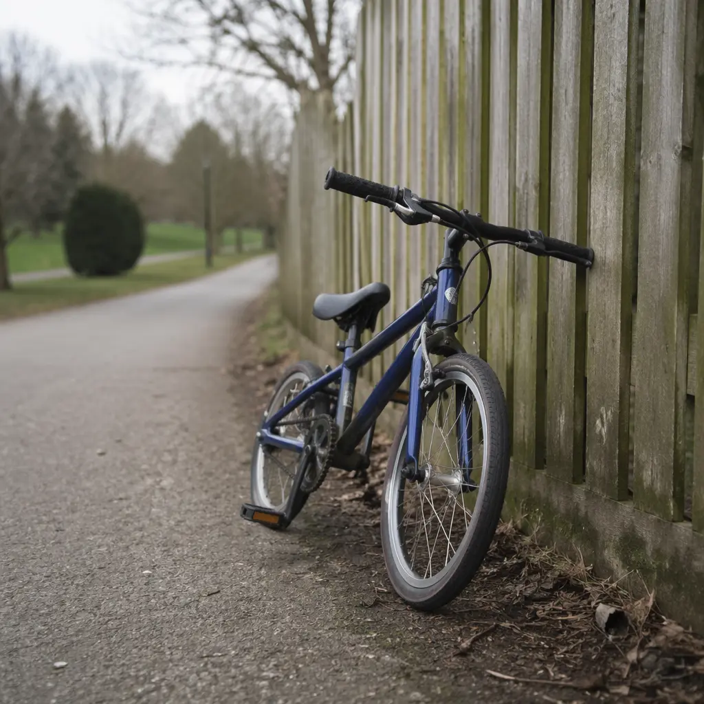 Lightweight children’s pedal bike beside a park path in the UK