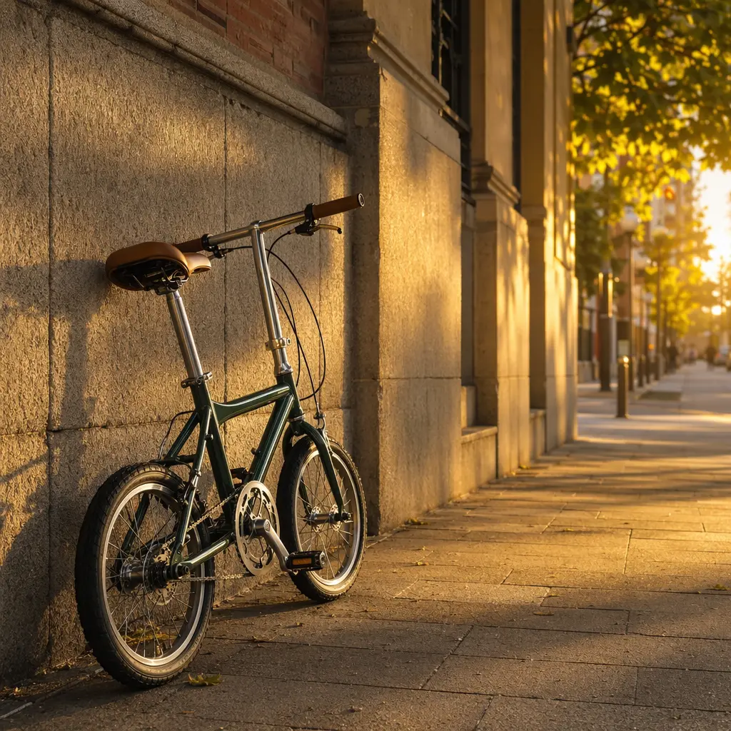 A children’s bike in warm golden-hour light on a quiet street.