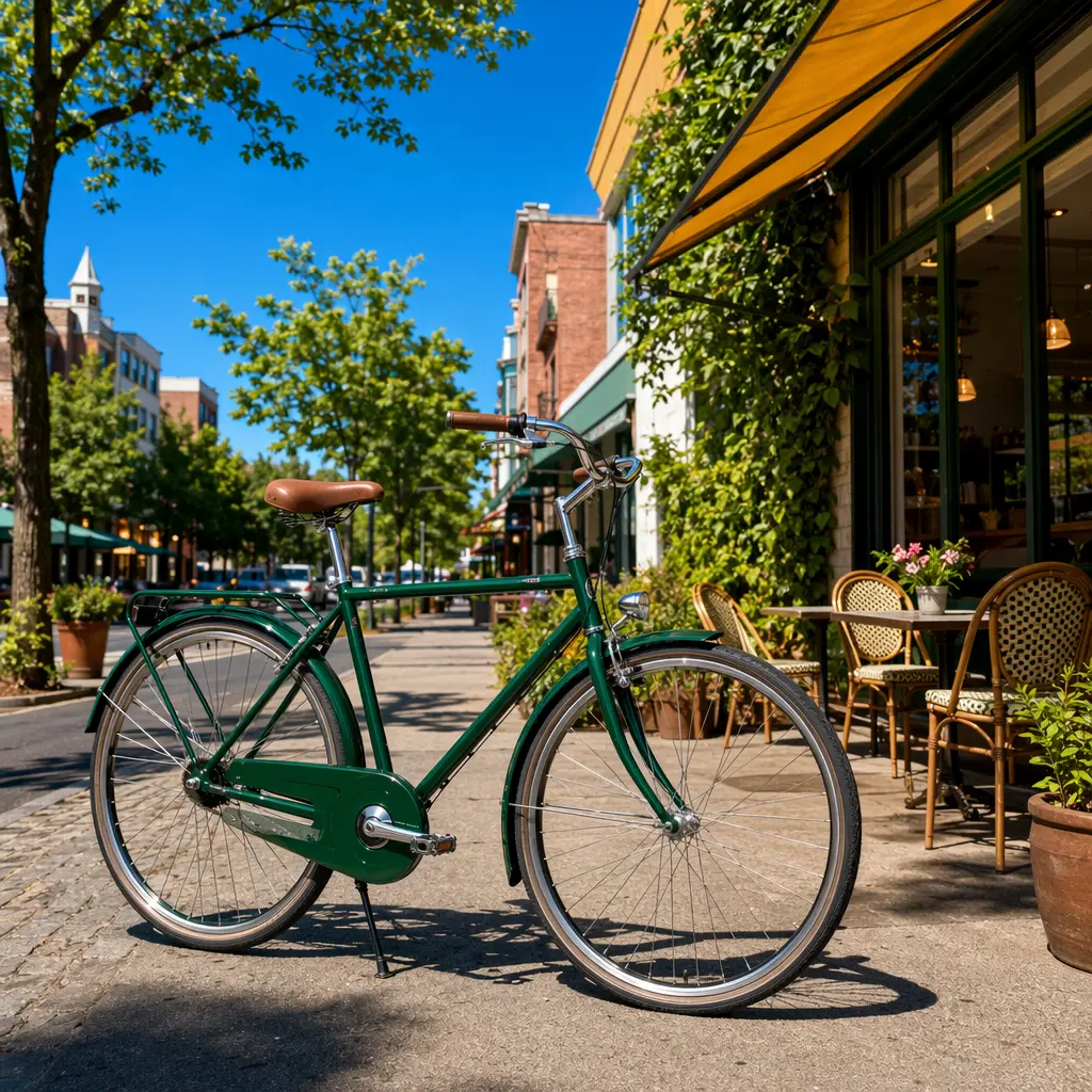 A practical city bike with mudguards and chain guard in bright summer light