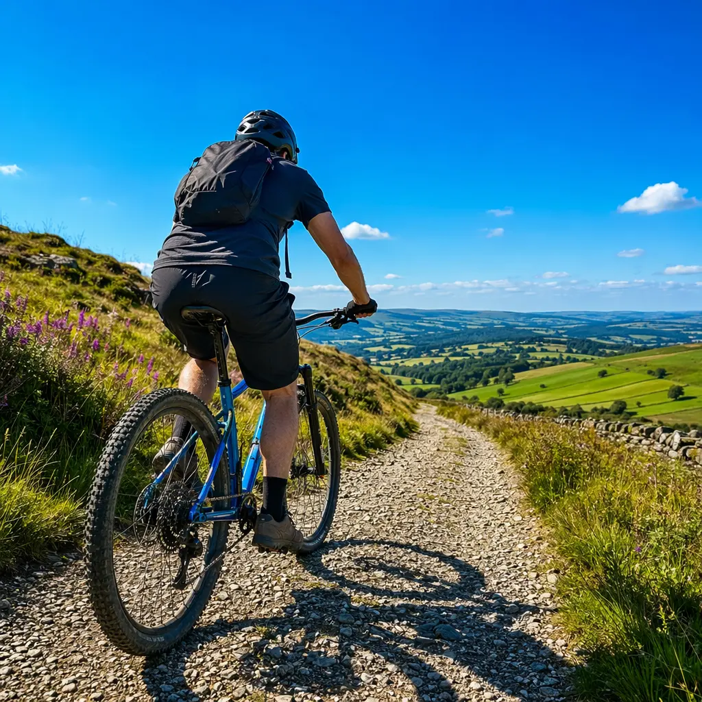 Entry-level mountain bike on a sunny UK bridleway