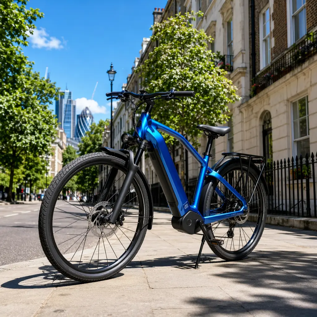 High-end electric bike in bright summer light on a UK street