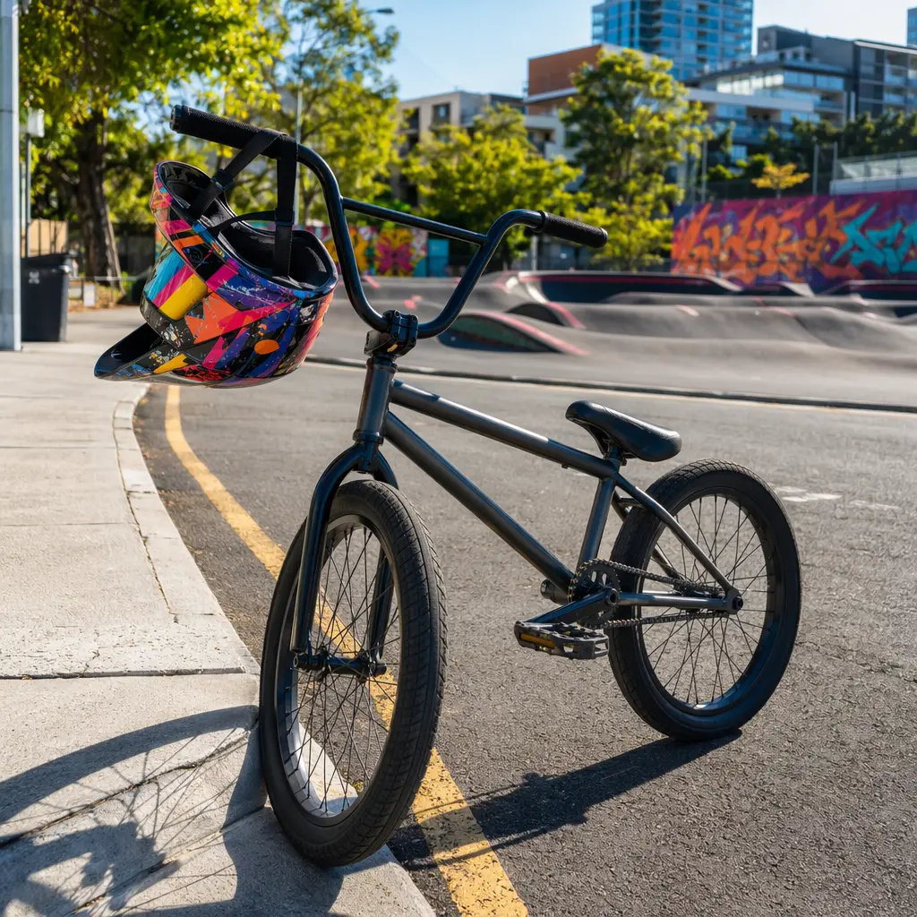 BMX bike in bright daylight near an urban pump track