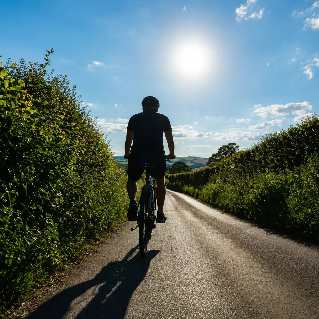 Hybrid bike in use on a bright country lane