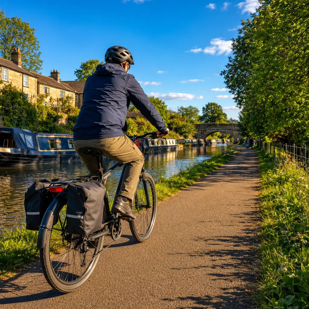 Hybrid bike on a sunny UK canal towpath, set up for everyday riding