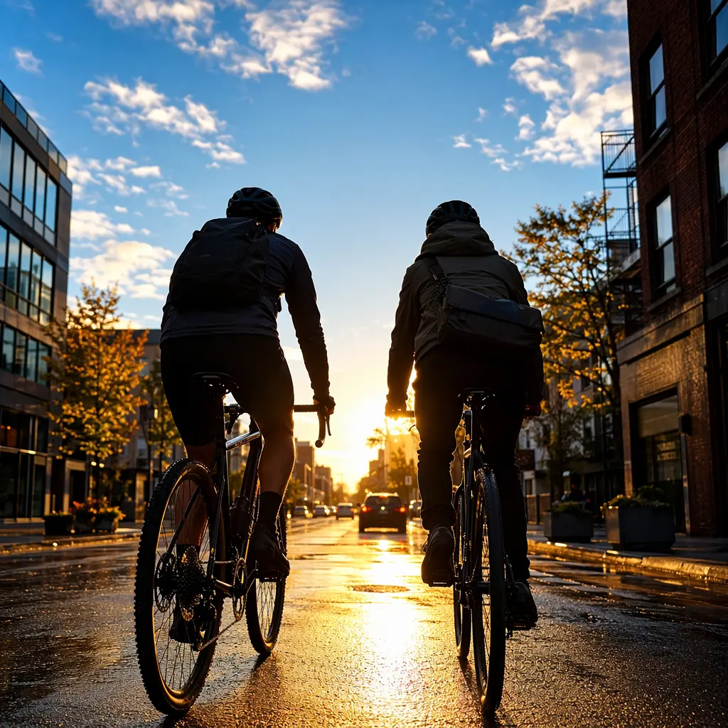 Gravel bike and hybrid bike compared on a sunlit UK street at golden hour