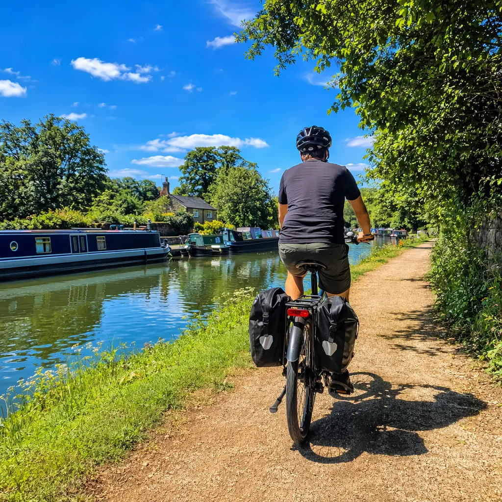 A budget electric bike on a sunny canal towpath in a flat UK town