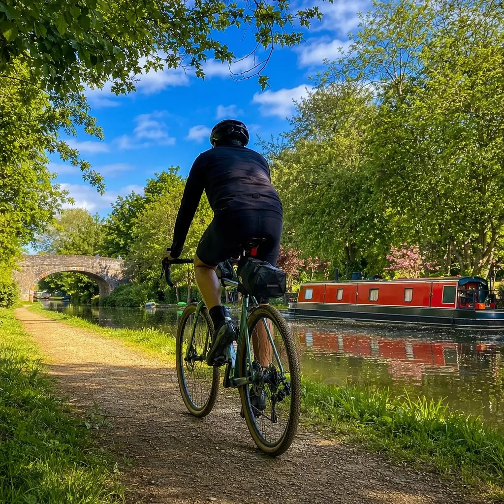 Budget gravel bike on a sunny UK canal towpath