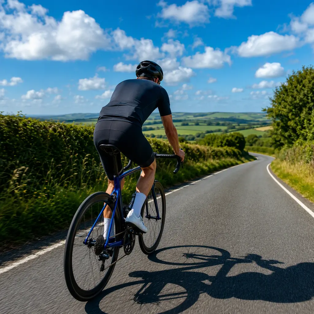 Endurance-style carbon road bike on a sunny British country road