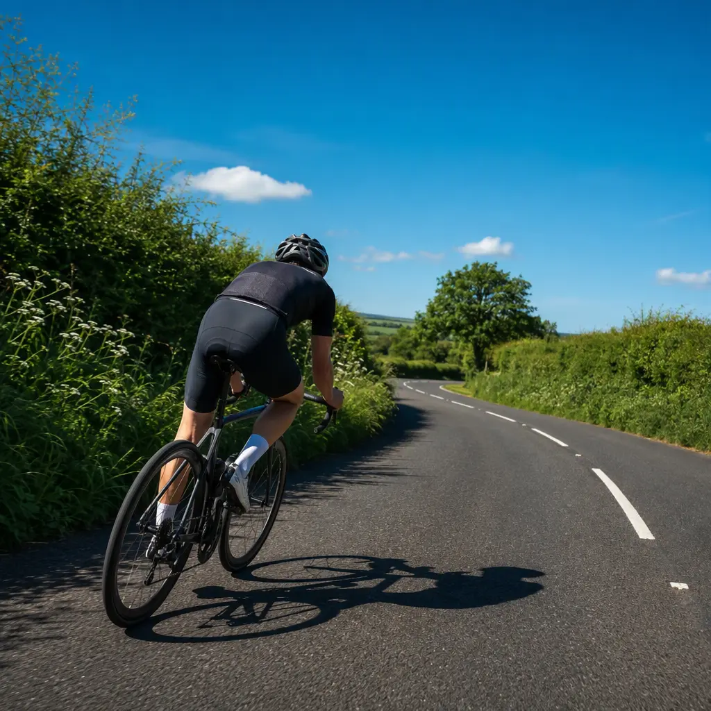 Performance-focused road bike on a sunny UK country lane